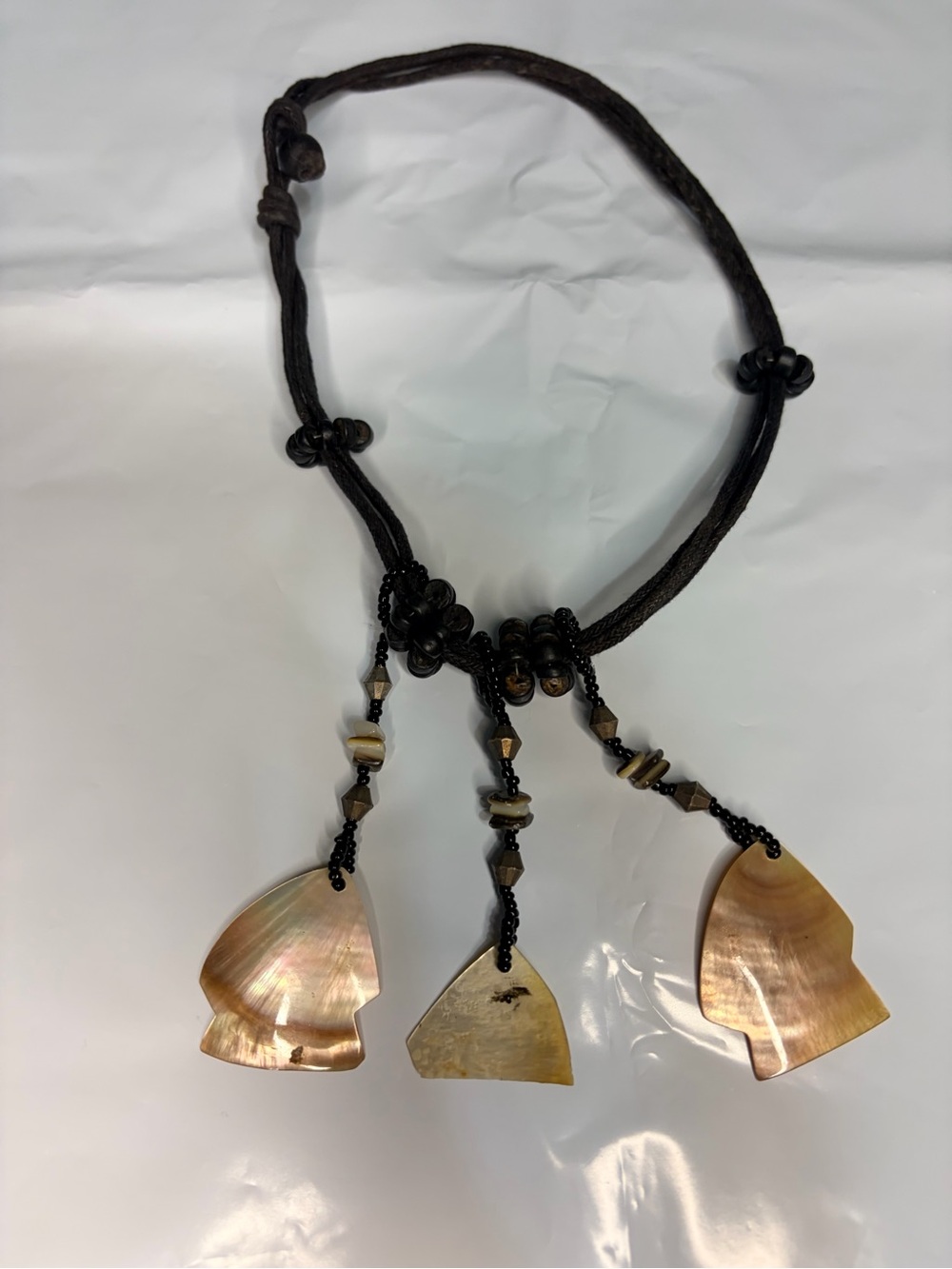 Bohemian Brown Shell Pendant Necklace with Three Charms
